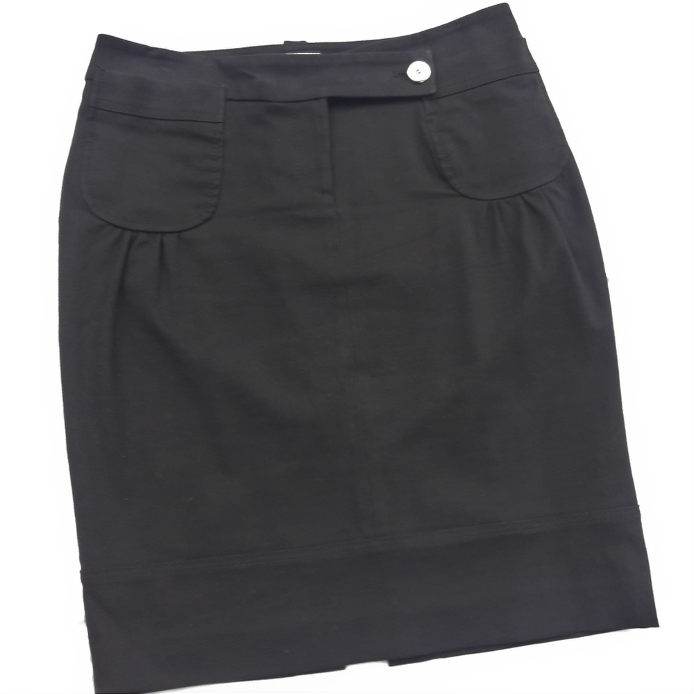 Designer Karen Millen England Black Skirt Career Back Slit Zip 6